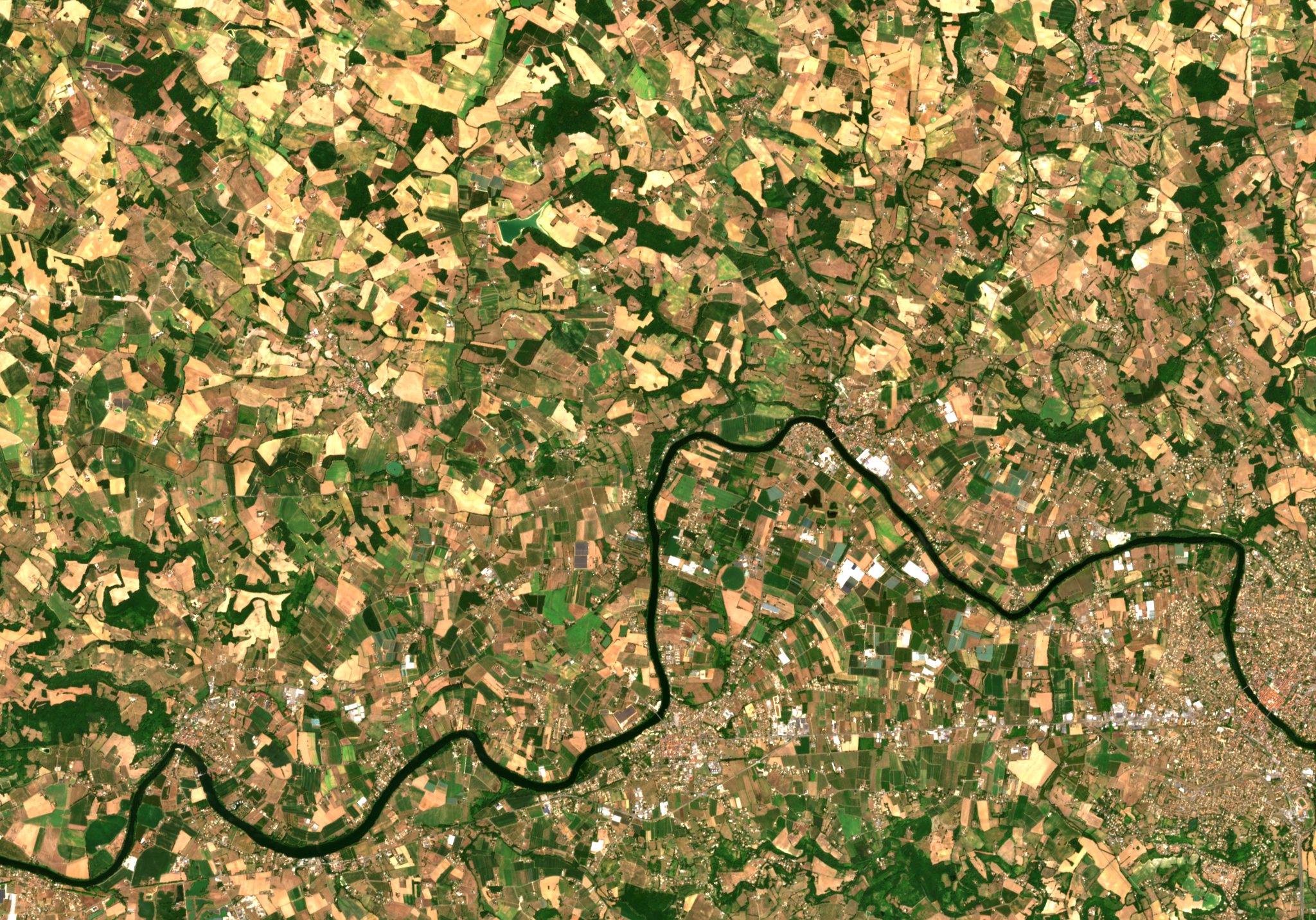 Vallée du Lot entre Monclar et Casseneuil, relief et image Sentinel-2 du 28 juillet 2026